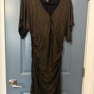 BOLD elements Red Ruched Sheath Midi Dress